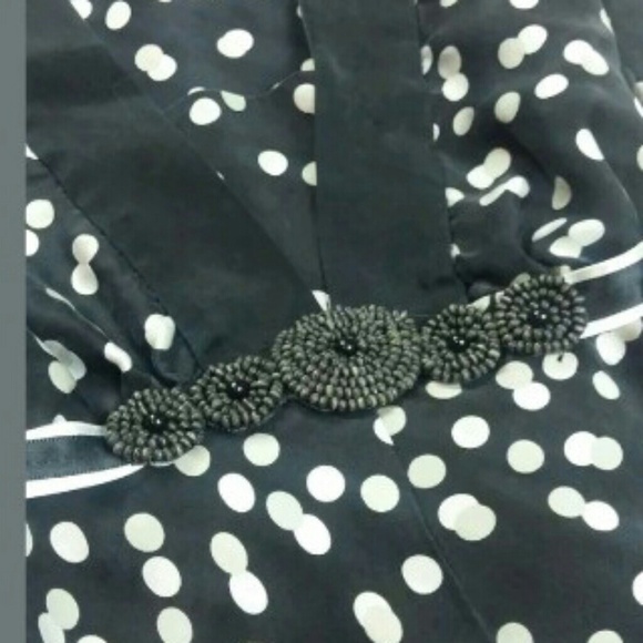 White House Black Market Silk Polka Dot Bead Shirt - Picture 3 of 5